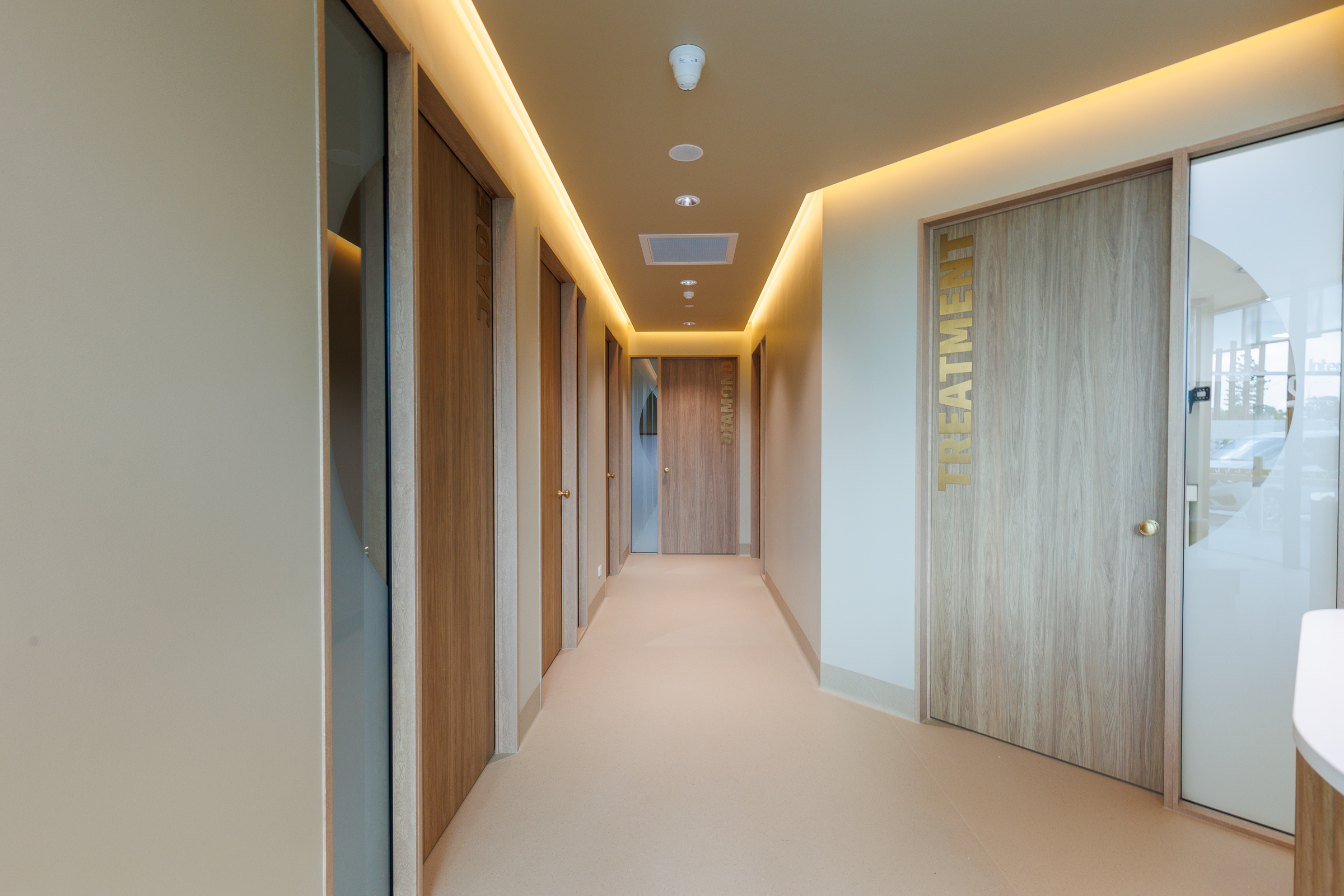 Warm hallway with soft lighting